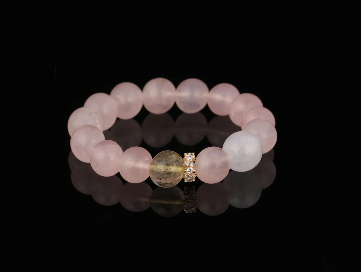 Birthdate Custom Natural Rose Quartz White Phantom Yellow Tower Crystal Bracelet Attract True Love Peach Blossom Boost Marriage Luck Gift & Personal Use