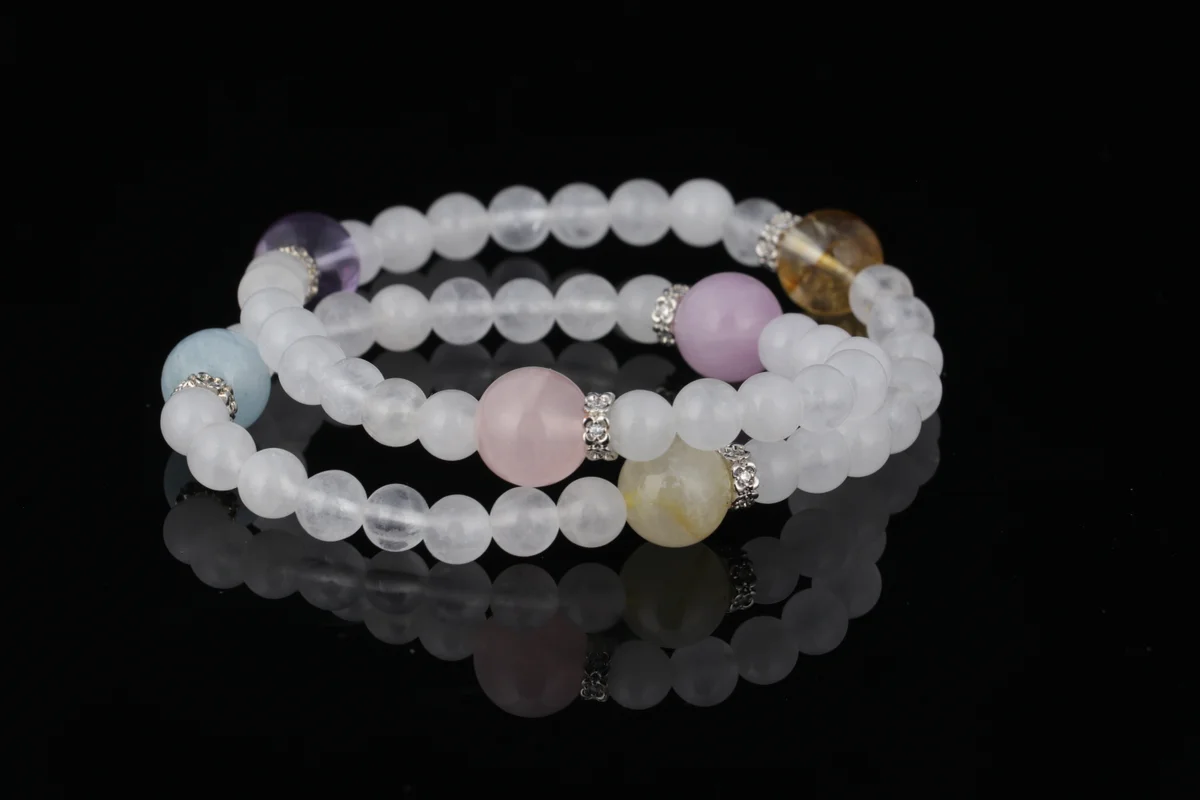 Natural Rose Quartz Clear Crystal Citrine Amethyst Five Elements Energy Birthday Custom Bracelet Attract Wealth Boost Career & Romance