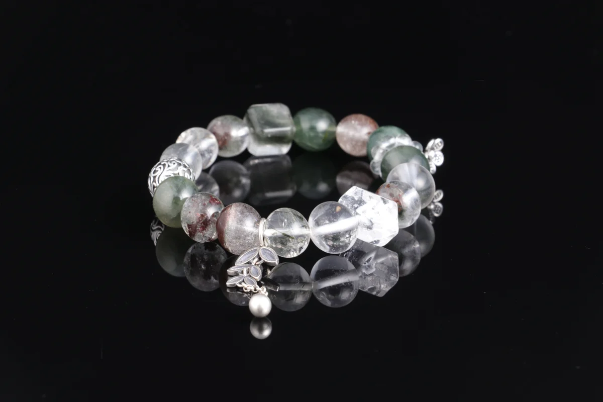 Natural Green Phantom Green Tourmaline Clear Quartz Bracelet | Five Elements Customized Wealth & Career Energy Bracelet for Men & Women